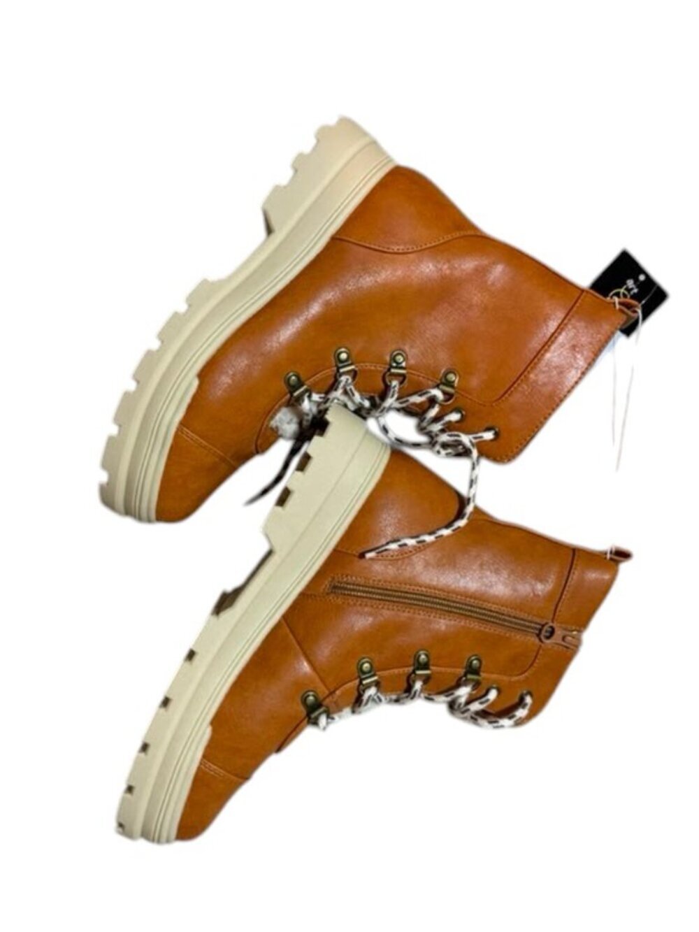 Art Class Girls Winter Combat Boots Tan Lace Up Side Zip Size 5 NWT Lug Sole. - Picture 5 of 8